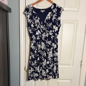 Gilli Navy and White Floral Faux-Wrap Mini Dress